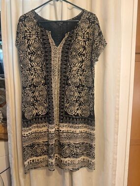 Lucky Brand Black and Cream Printed Tunic Dress